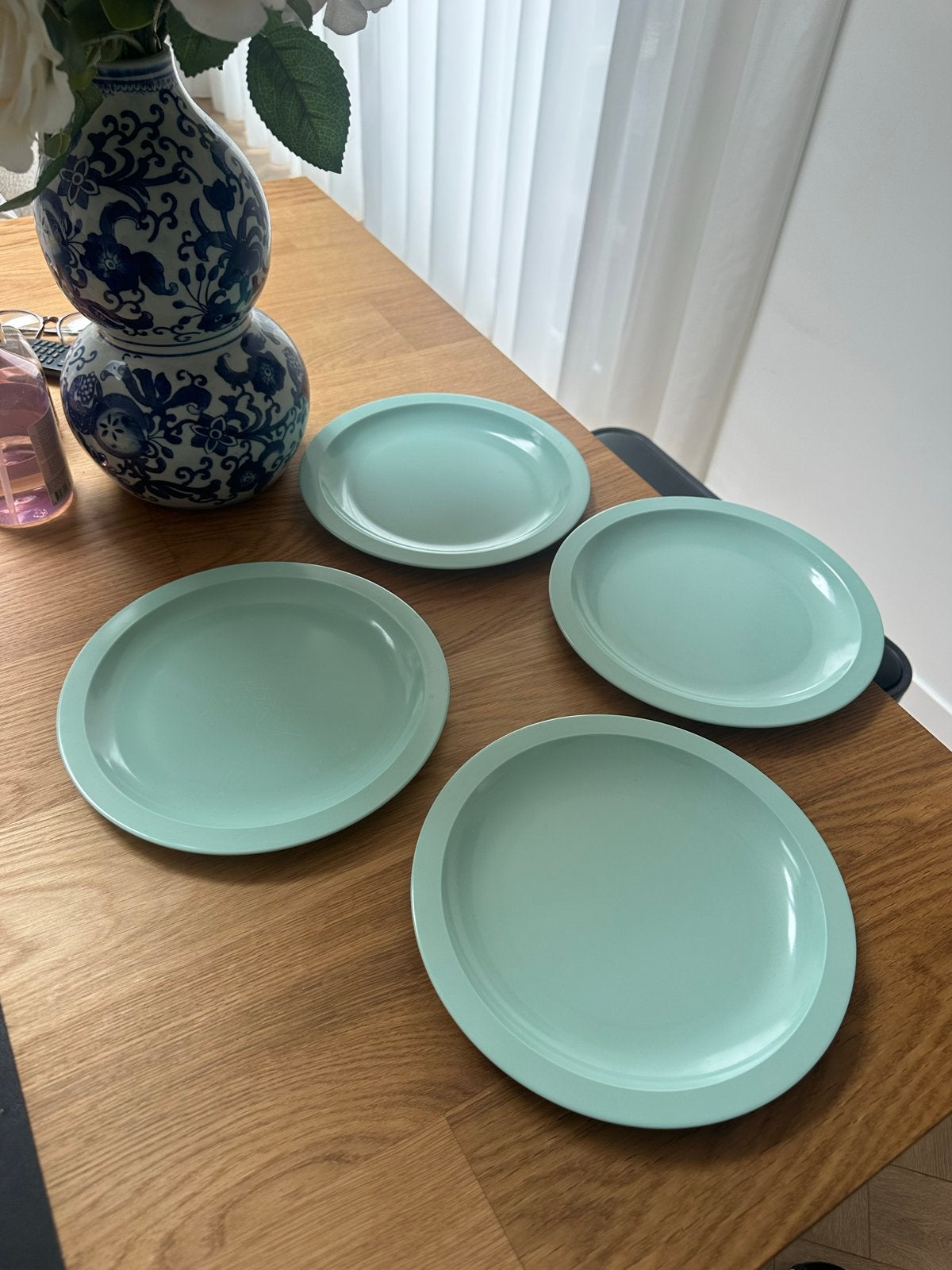 Set van 4 Mepal Rosti melamine borden - Licht groen/blauw, Kunststof, Gebruikt, Mepal, Ophalen of Verzenden