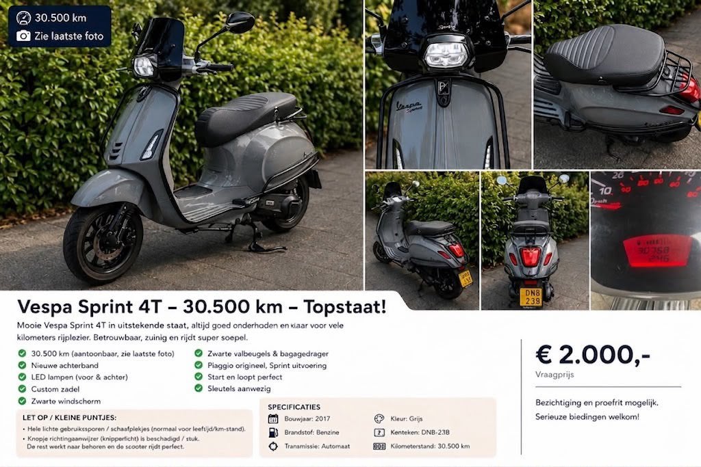 Vespa Sprint 4T - Grijs – nette staat, Fietsen en Brommers, Scooters | Overige merken, Ophalen, Zo goed als nieuw, Benzine