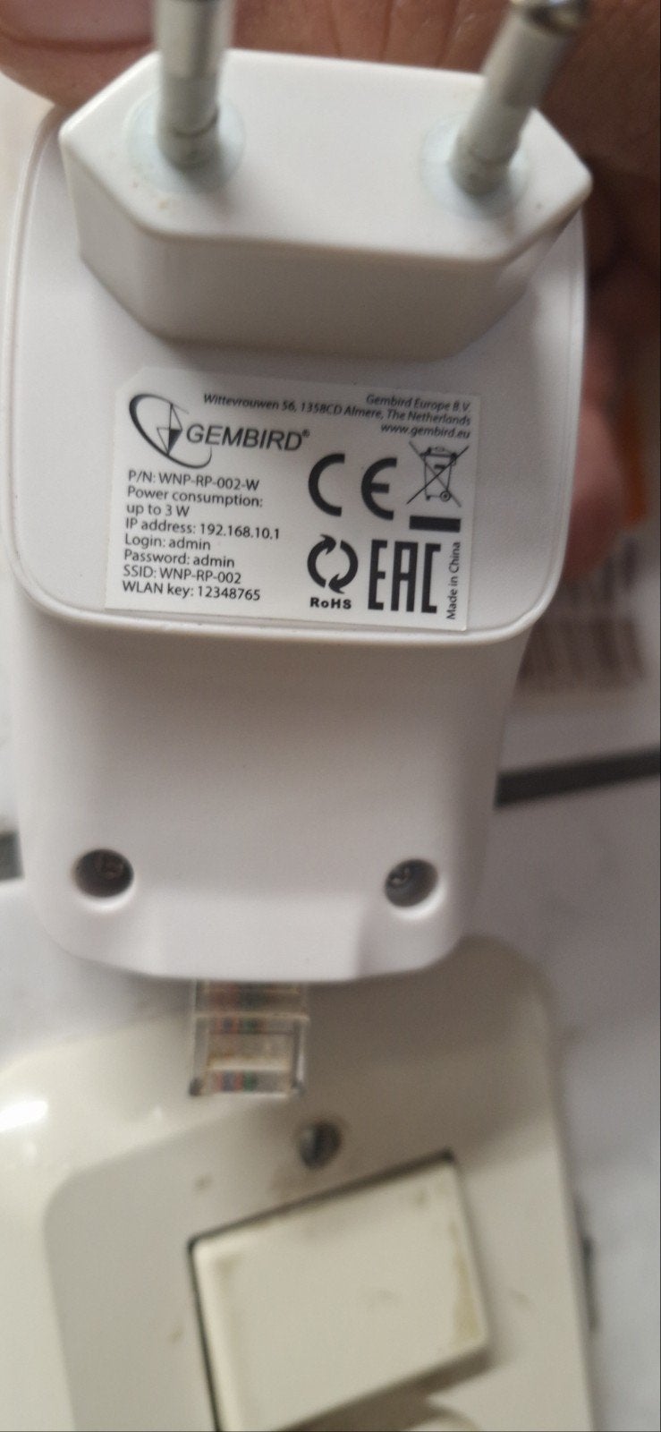 Gembird WNP-RP-002-W WiFi Repeater/Router, Ophalen, Zo goed als nieuw, Router, Gembird