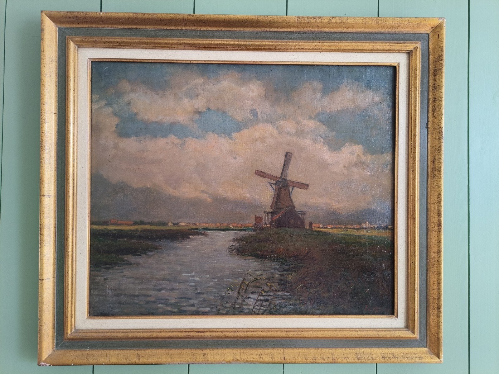 Klassiek Hollands Landschap met Molen - Olieverf op Doek, Ophalen