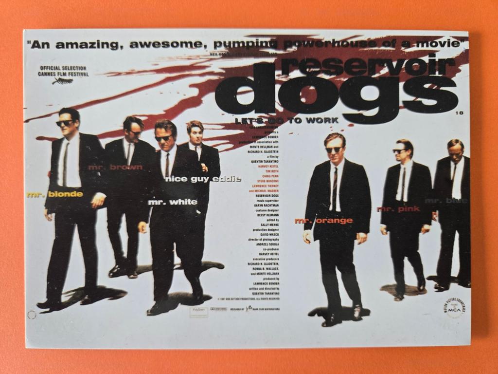 1992 Reservoir Dogs / Vintage Movie Postcard, Ophalen of Verzenden, Zo goed als nieuw