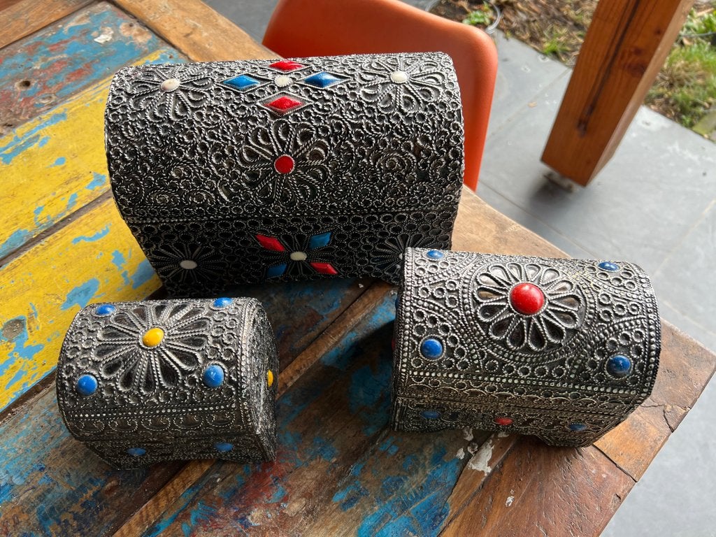 3 Marokkaanse kisten handwerk oosters 1001 nacht, Overige materialen, Minder dan 50 cm, Ophalen of Verzenden, Schipluidenlaan 20 5035KJ Tilburg
