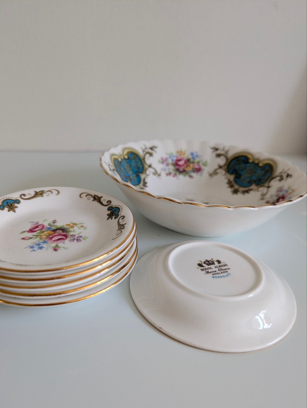 Royal Albert Berkeley – 6 schaaltjes + grote schaal – Bone C, Ophalen of Verzenden