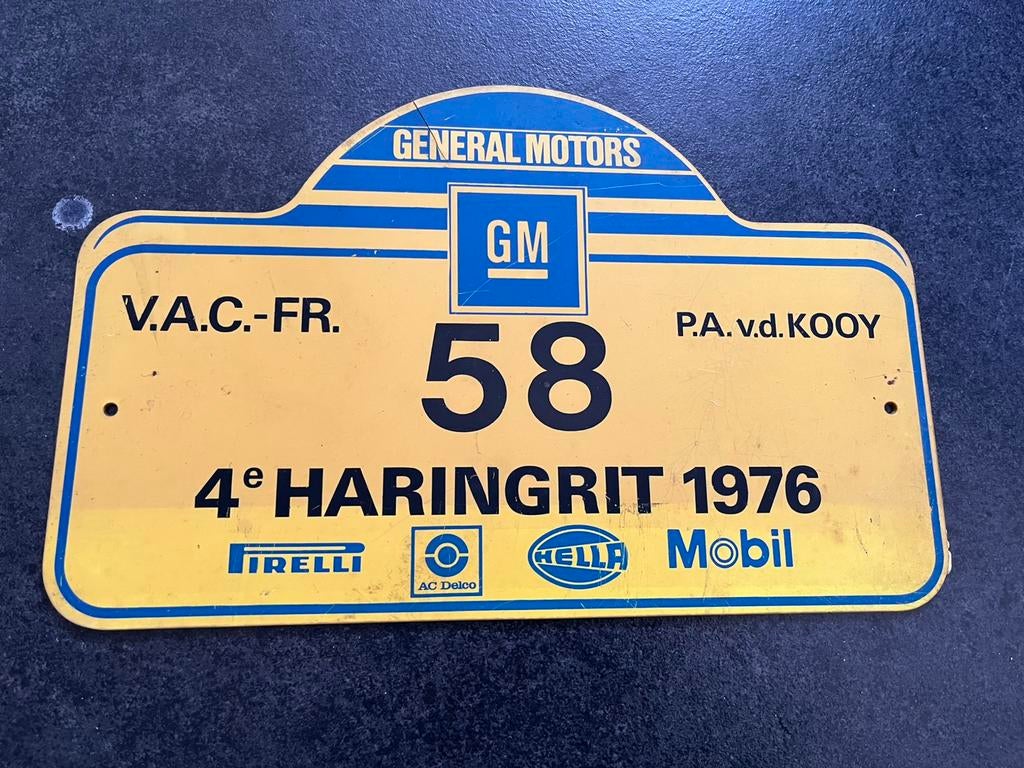 Originele rallyschild 4e Haringrit 1976 – nr. 58 | GM, Ophalen of Verzenden, Zo goed als nieuw, Auto's
