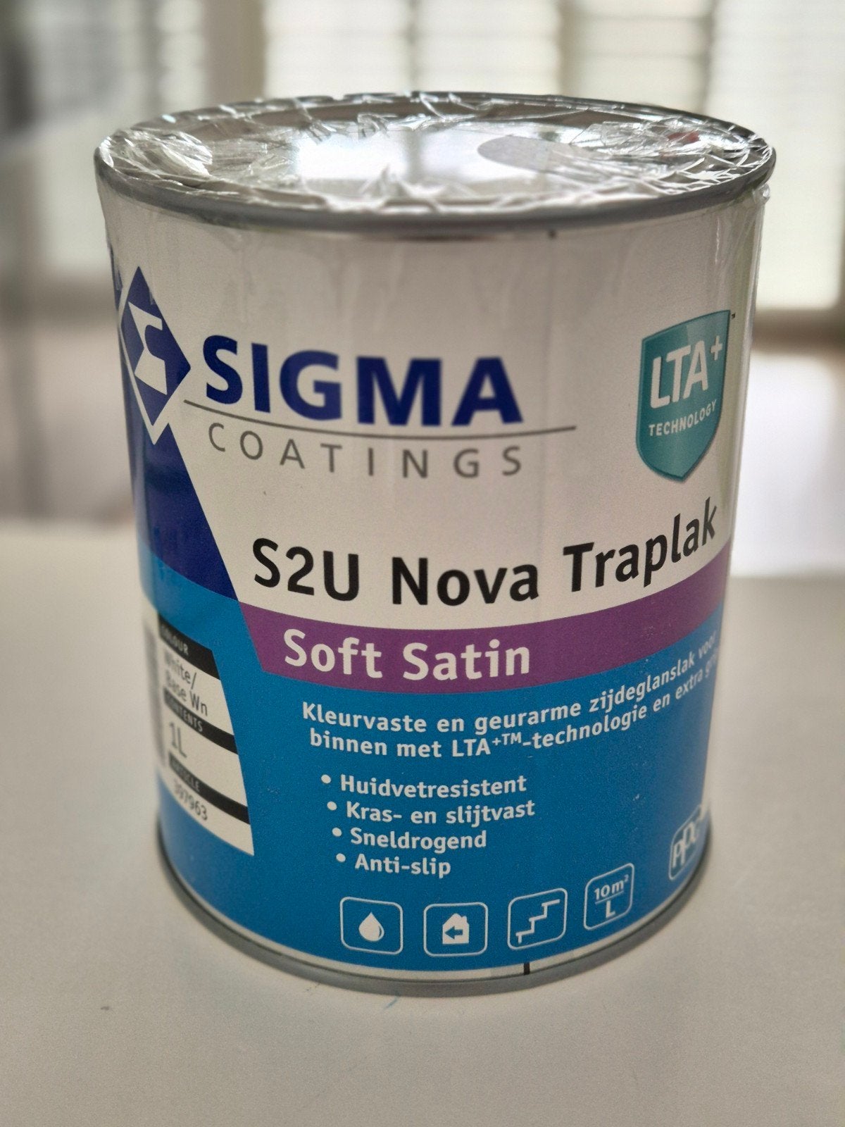 1 liter (!) Sigma S2U Nova Traplak Soft Satin RAL 9016 Verke, Wit, Nieuw, Ophalen of Verzenden, Lak