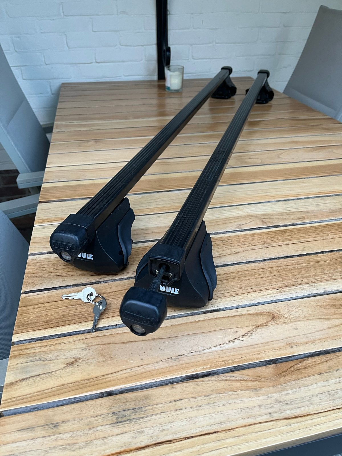 Zwarte Thule dakdragers, max. 106 cm, incl. 2 sleutels, Ophalen, Gebruikt
