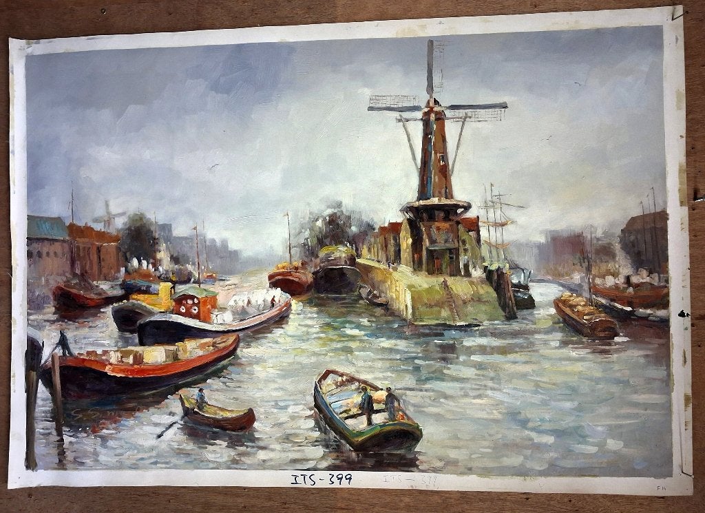 naar Delfgaauw,  havengezicht Delfshaven, Maritiem / water, Doek, Ophalen of Verzenden, Handgeschilderd