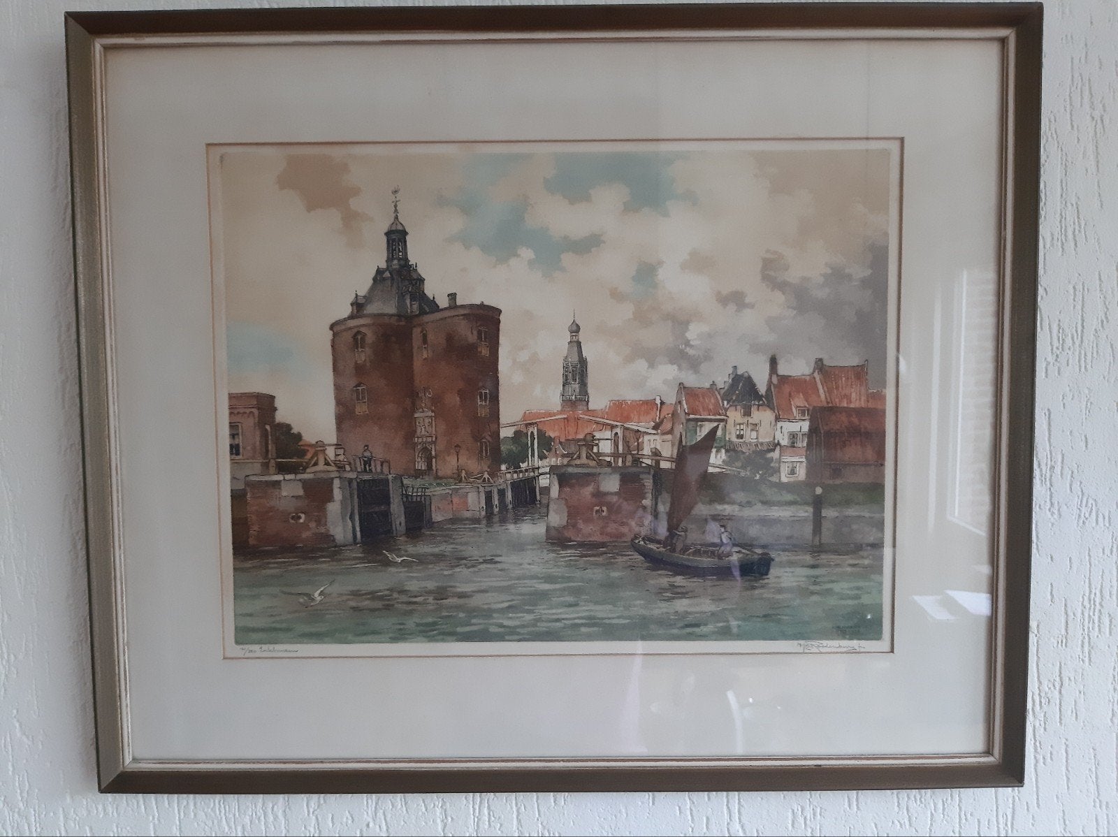 Mooie Ets van de haven van Enkhuizen €40,00, Ophalen