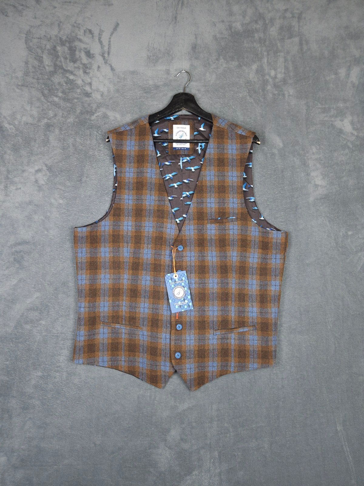 A Fish Named Fred Gilet Waistcoat Pattern Wol 50 Bruin blauw, ., Nieuw, Ophalen of Verzenden, .
