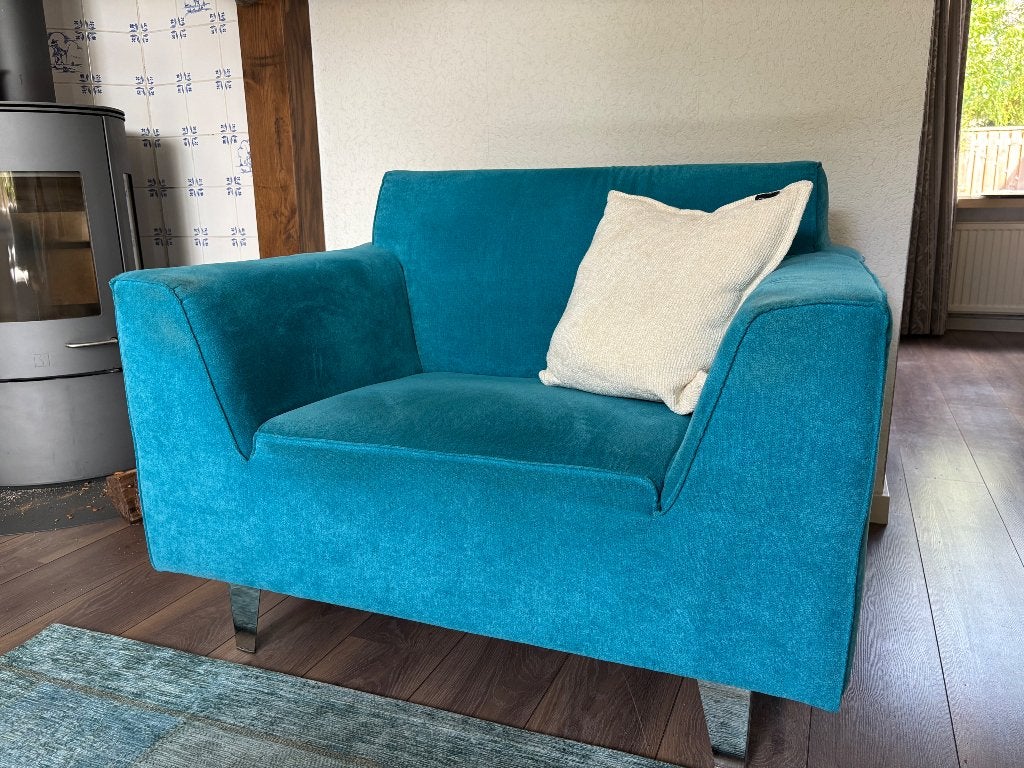 Turquase/blauwe loveseat - compacte 2-zitter, Ophalen, Gebruikt, 75 tot 100 cm, 100 tot 125 cm
