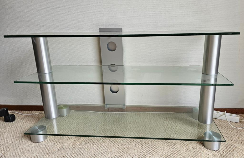 Glazen TV-meubel Spectral met 3 plateaus, Ophalen, Gebruikt, 100 tot 150 cm, Glas