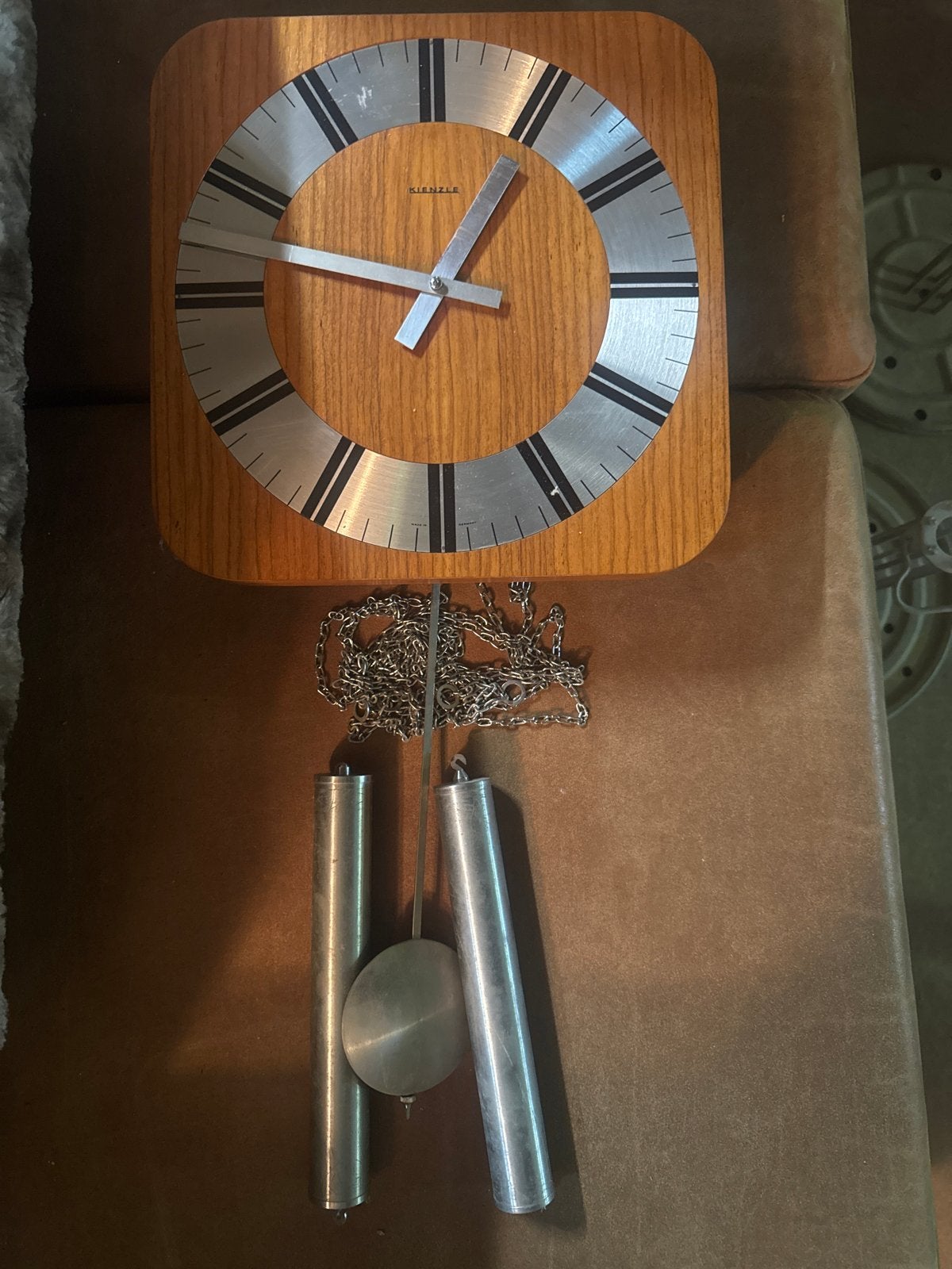 Vintage Kienzle wandklok met slinger en gewichten, Ophalen of Verzenden