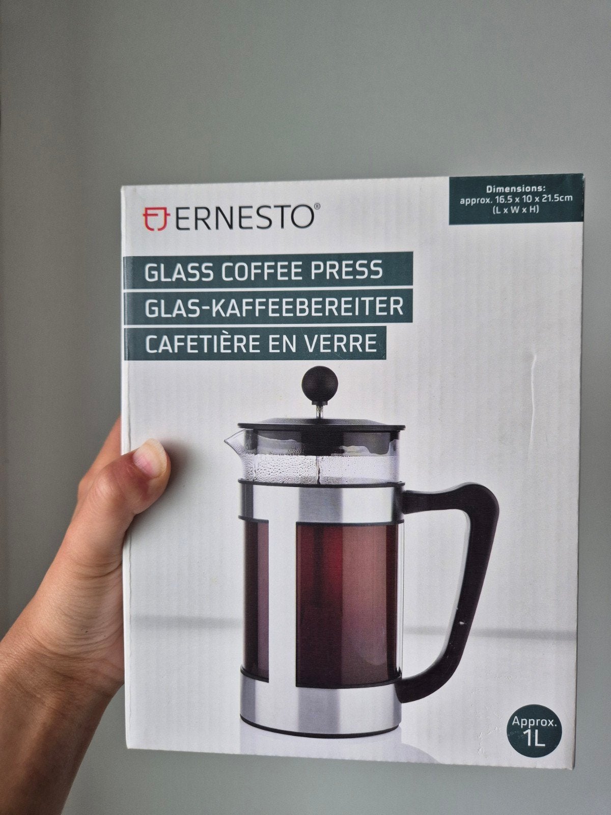 Ernesto Glazen Cafetière / French Press 1L, Overige modellen, 10 kopjes of meer, Nieuw, Gemalen koffie