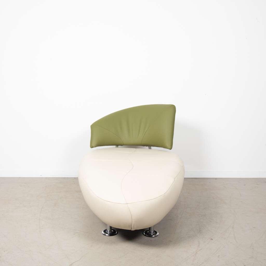 1x Leolux Kikko Chaise Longue Fauteuil Wit/Groen Leer, Huis en Inrichting, Fauteuils, Niet ingevuld, 125 tot 150 cm, Niet ingevuld