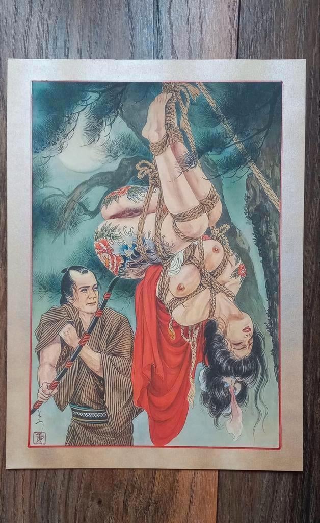 Japanse shunga erotische prent kunst op stevig papier  Nr 1, Antiek en Kunst, Kunst | Niet-Westerse kunst, Ophalen of Verzenden