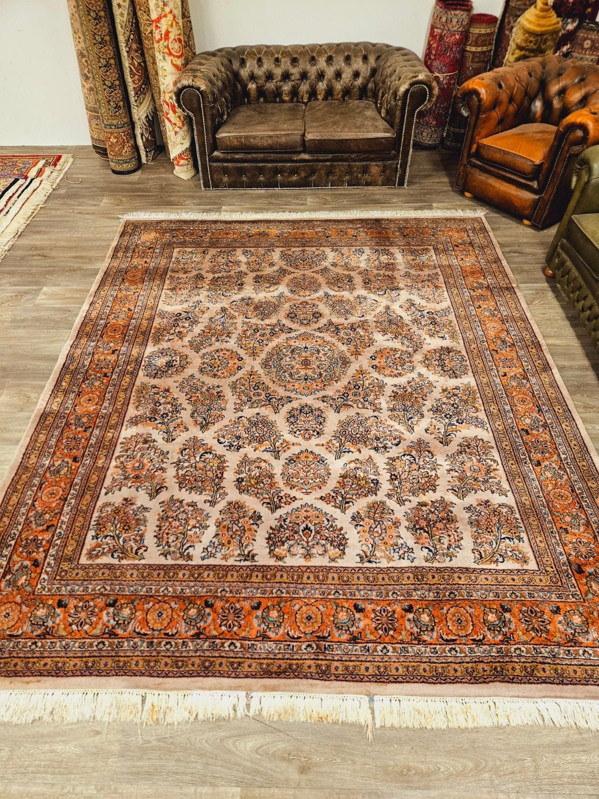 Perzisch Handgeknoopt Sarough Tapijt. NU AFGEPRIJSD!, Crème, Perzisch, 200 cm of meer, Ophalen of Verzenden