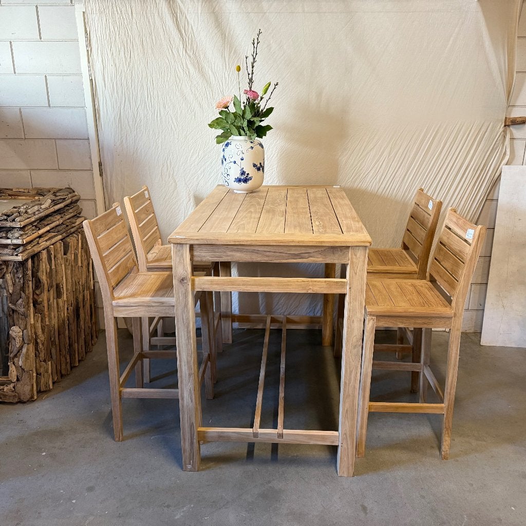 barset met 4 barkrukken / tuinset – massief teak - TTM Wonen, Ophalen, Taag 63, 2491 CS, Den Haag (Forepark), Teakhout, Nieuw