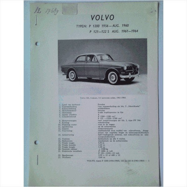 Volvo P1200 P121 P122S Vraagbaak losbladig 1961-1964 #3 Nede, Ophalen of Verzenden, Gelezen, Volvo