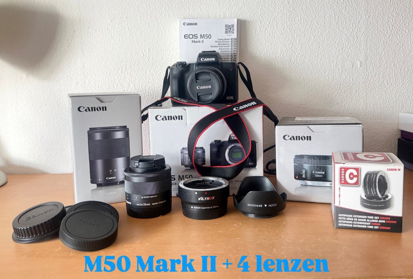 Canon EOS M50 Mark II + 4 lenzen, Canon, Overige typen, Lensdoppen, Ophalen of Verzenden
