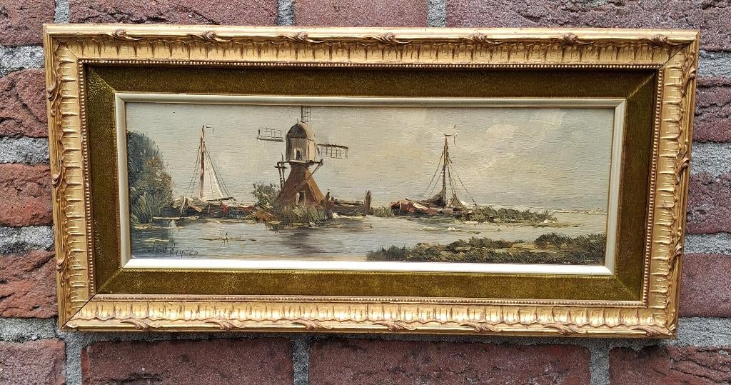 J.v.d.Heijden, Hollands polderlandschap, Antiek en Kunst, Ophalen of Verzenden