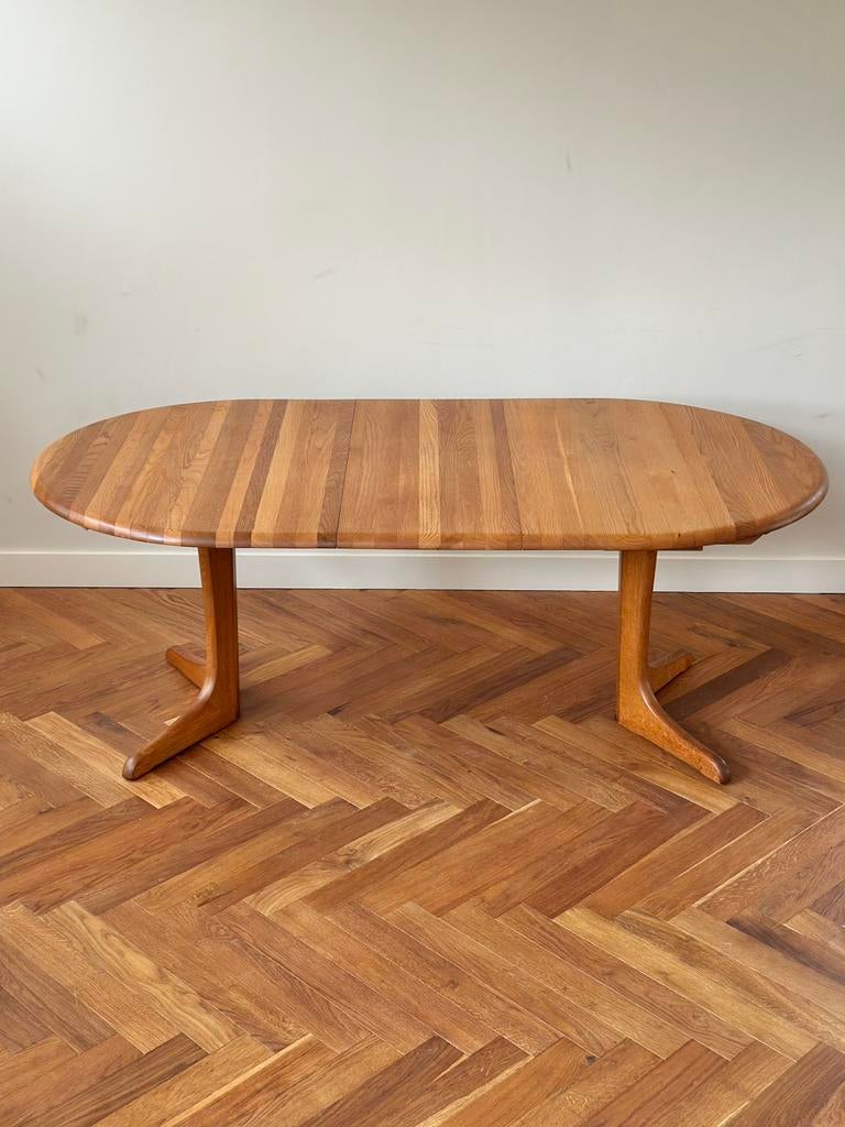 Vintage eettafel XL Deens eiken hout jaren 50/60/70, Ophalen, Gebruikt, 100 tot 150 cm, Eikenhout