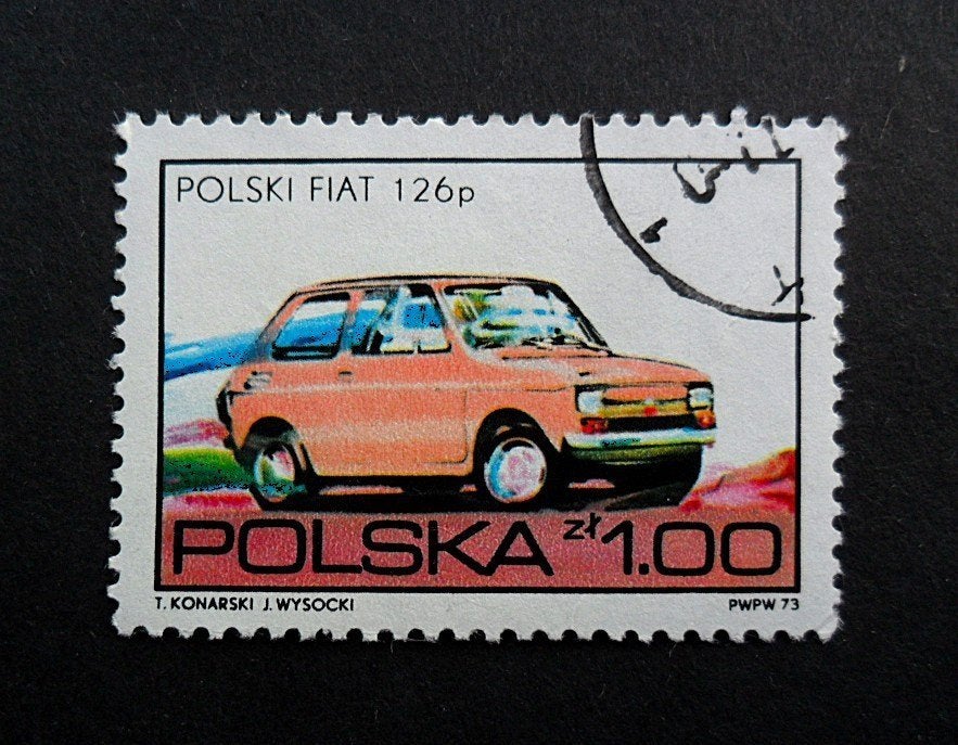 Polen - auto - oldtimer - Polski Fiat 126p - 1Zloty, Ophalen of Verzenden, Gestempeld, Auto's