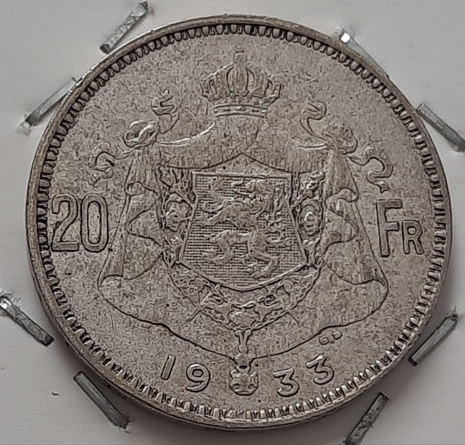 België 20 francs 1933 (Zilver) Schaars Oplage: 200.000., Zilver, Ophalen of Verzenden, Losse munt, Zilver