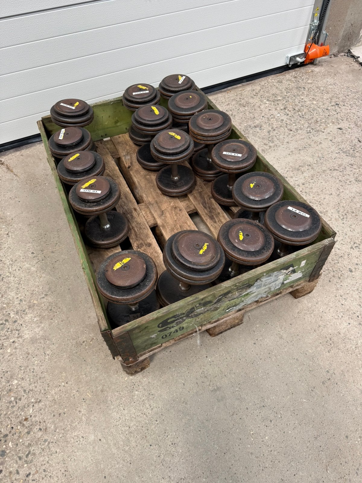 Old school dumbell set 14 t/m 22 kg dumbells, Sport en Fitness, Fitnessmaterialen, Ophalen, Gebruikt, Overige typen, X