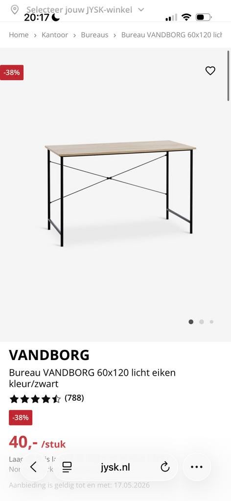 2x JYSK bureau VANDBORG, Huis en Inrichting, Bureaus, Ophalen, Gebruikt, Spaanplaat of MDF, Jysk