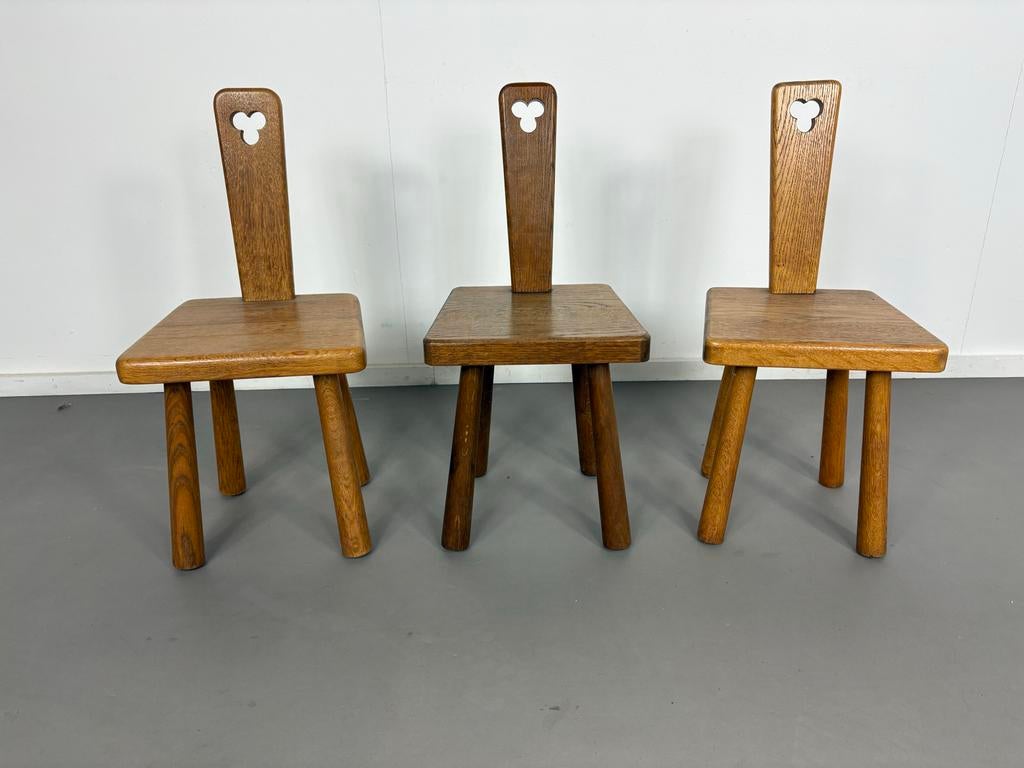 3x Mini Pierre Chapo Stijl Eiken Stoelen Modern Brutalist, Ophalen