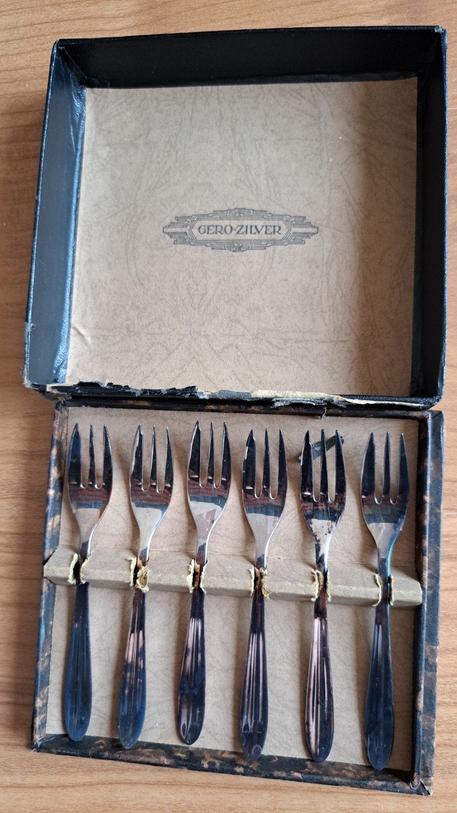 Vintage Gero-Zilver gebaksvorkjes in originele doos, Ophalen