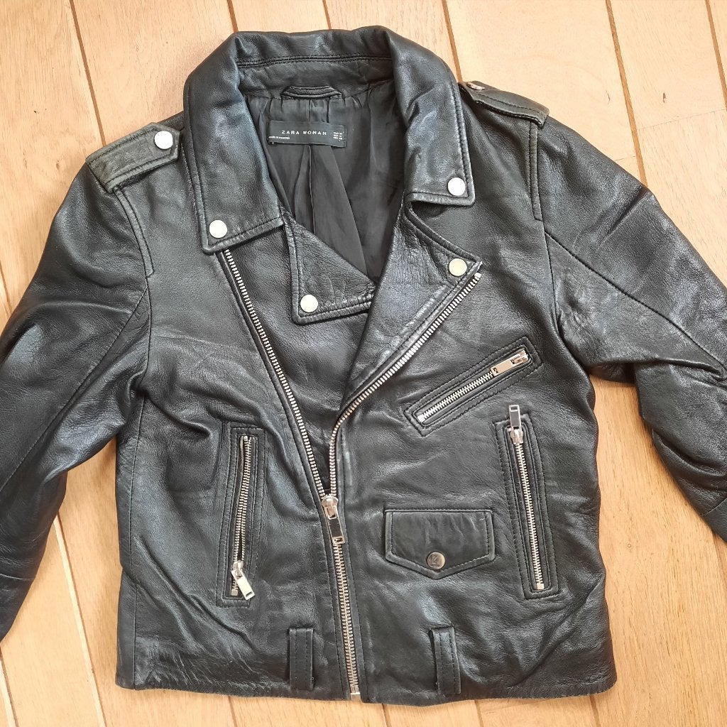 ZARA Woman leren bikerjack jack zwart leer maat M, Maat 38/40 (M), Zwart, Ophalen of Verzenden, Zo goed als nieuw