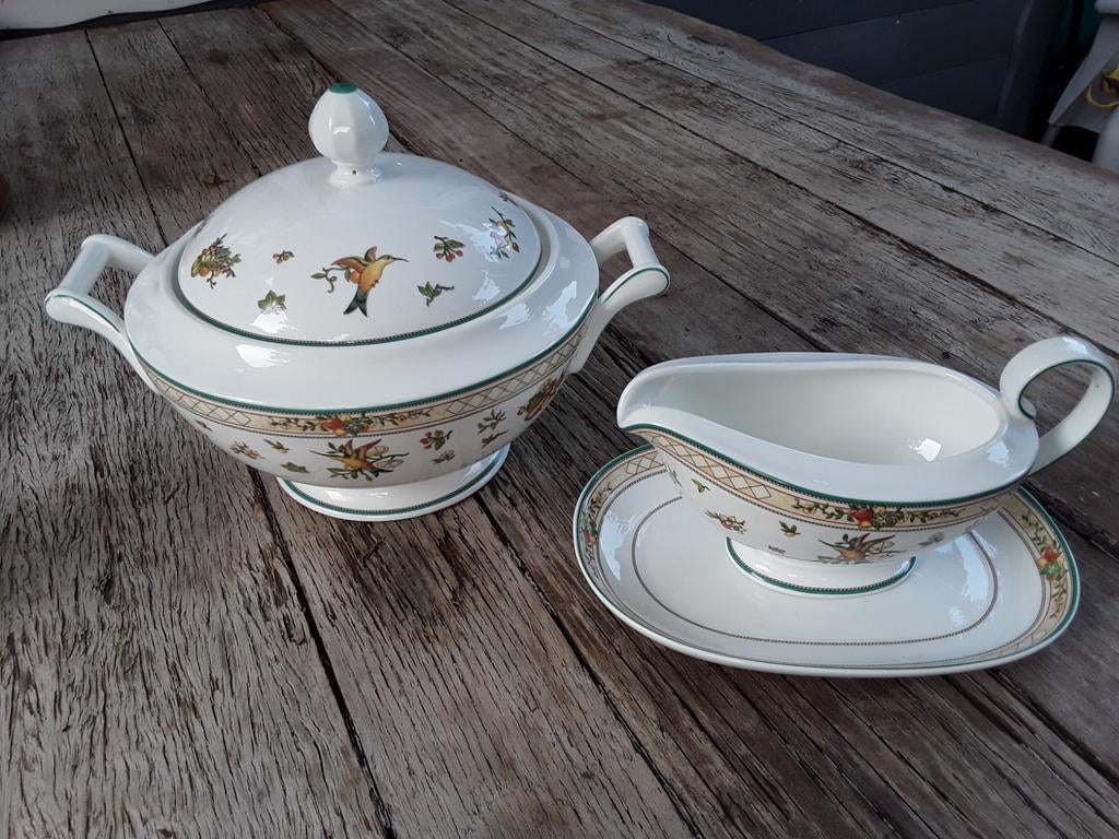Dekschaal & Sauskom Villeroy & Boch Golden Birds, Verzenden, Overige stijlen, Porselein, Schaal of Schalen
