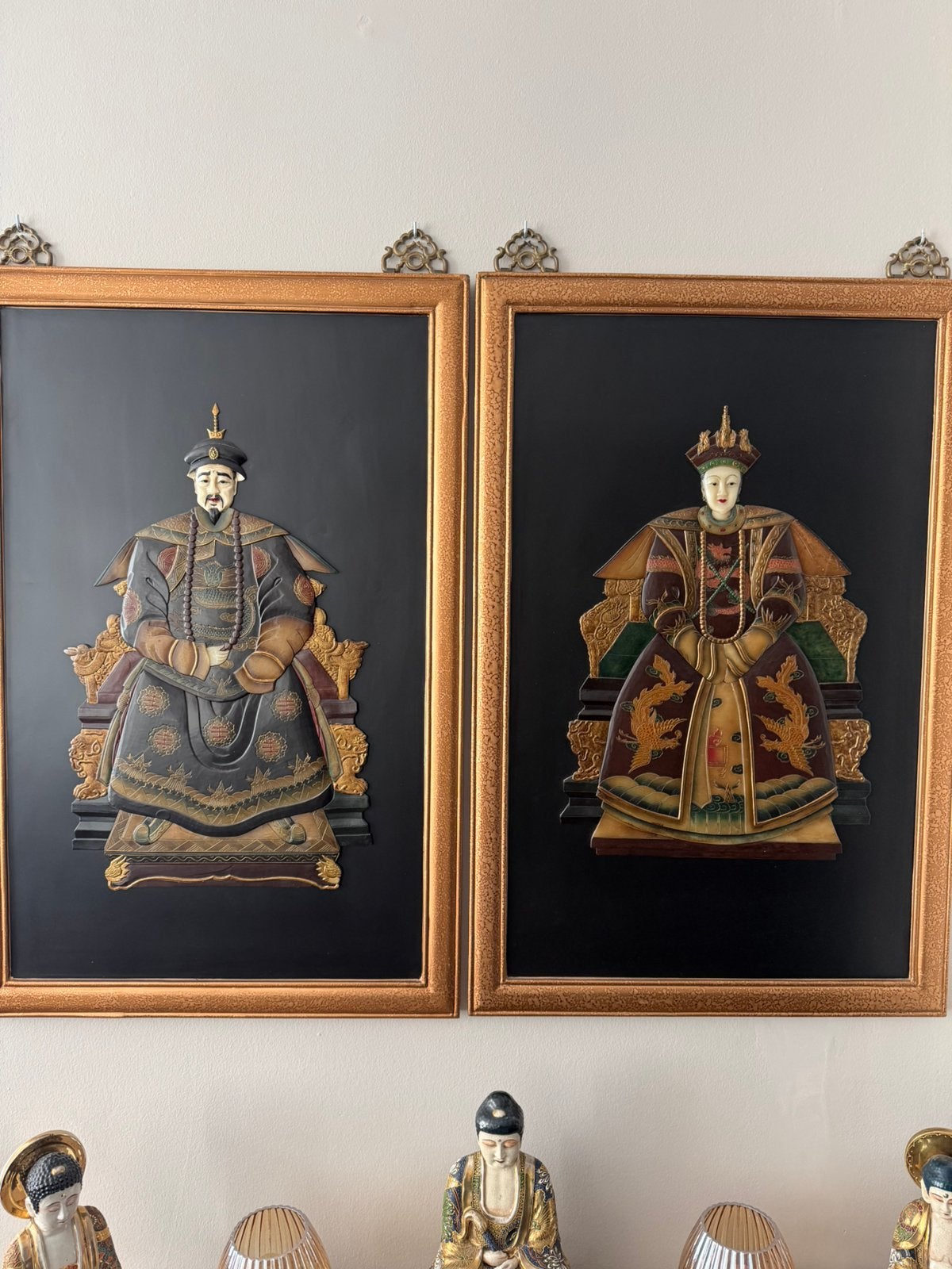 Twee prachtige grote Chinees Chinese panelen keizer keizerin, Ophalen