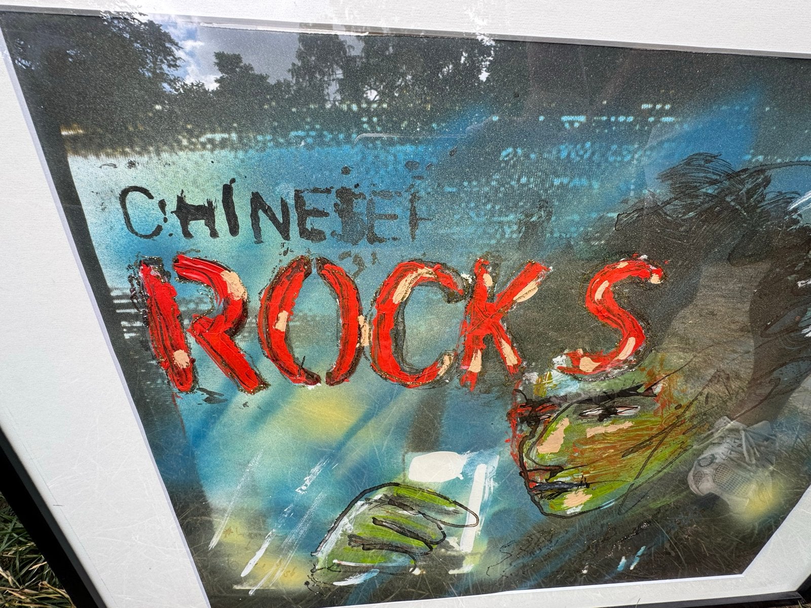 Herman Brood - Chinese Rocks (1986) - Uniek werk met glitter, Ophalen, Papier/karton, Achter glas, Gemengde techniek