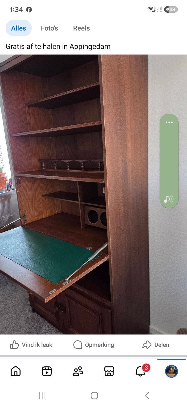 Vintage secretaire/boekenkast - Gratis af te halen, Ophalen, Gebruikt, 50 tot 100 cm, Klassiek, Vintage