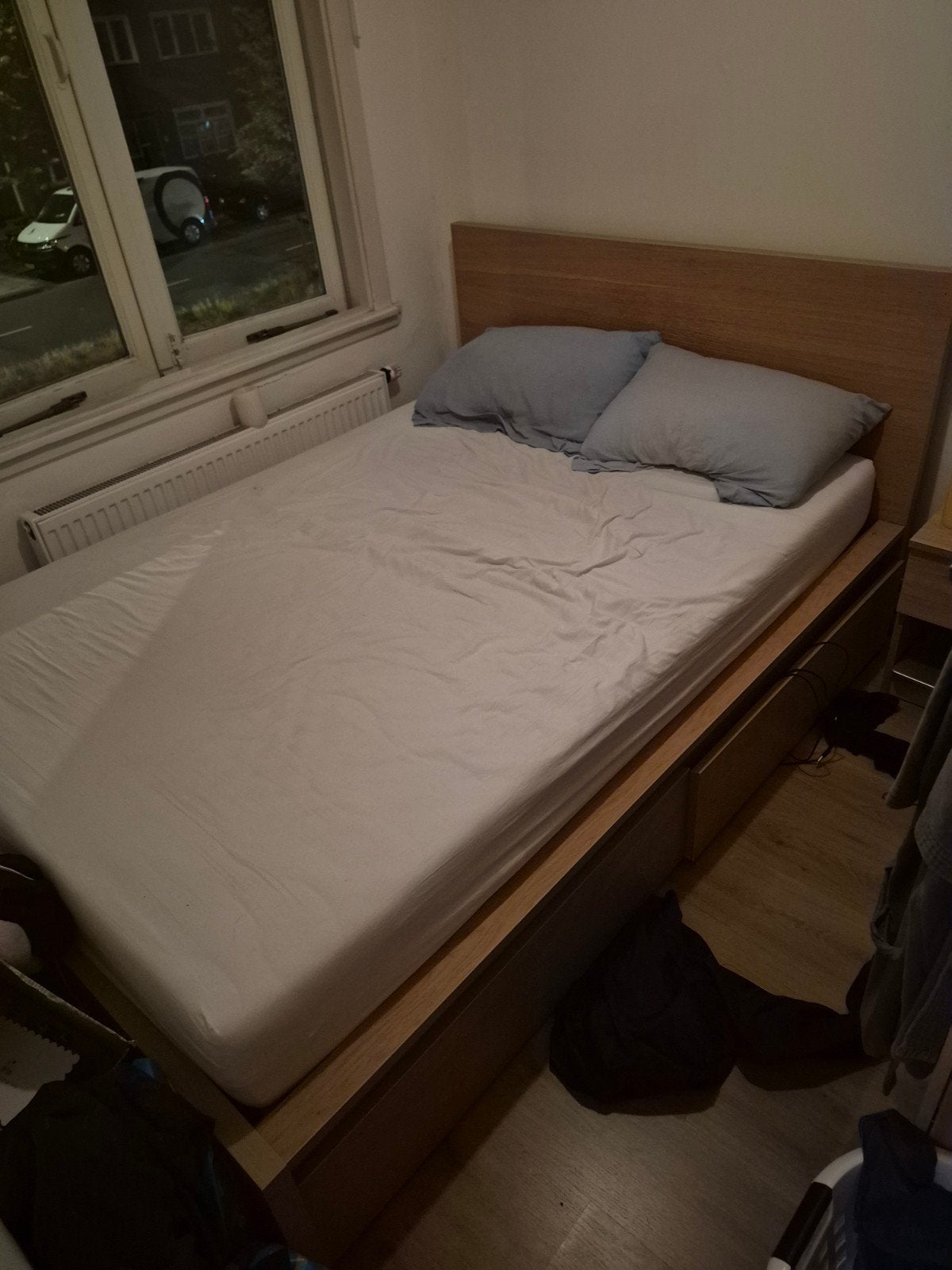 Bed met 2 opberglades 140 x 200 cm, Ophalen, Gebruikt, Bruin, Tweepersoons