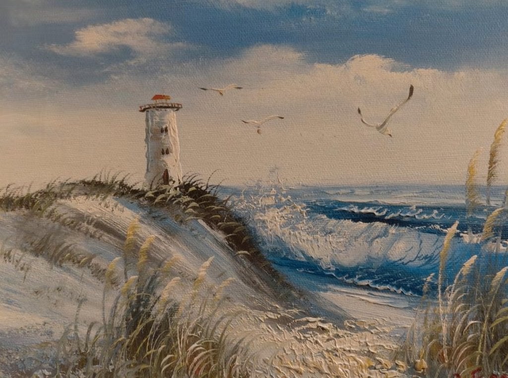 Schilderij duinen en strand, Ophalen of Verzenden