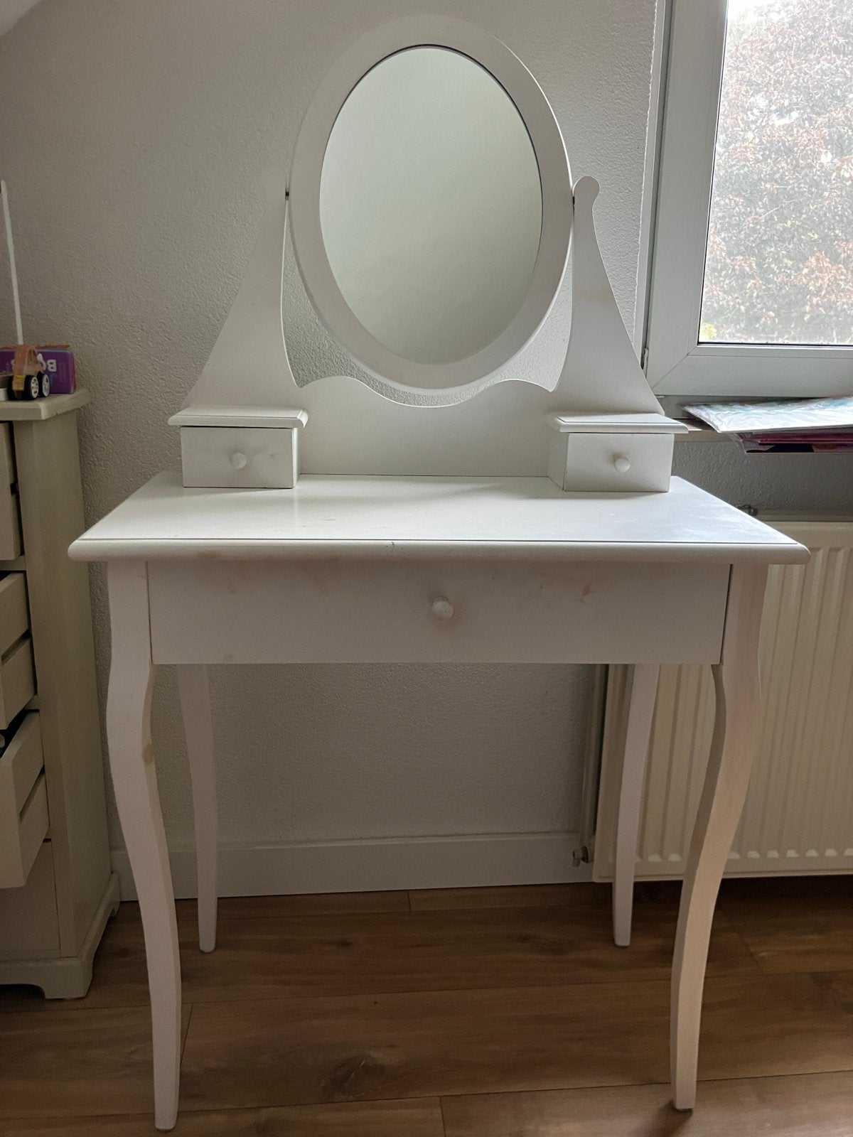 Witte kaptafel met spiegel en lades, Ophalen, Gebruikt, Landelijk brocante, 100 tot 150 cm