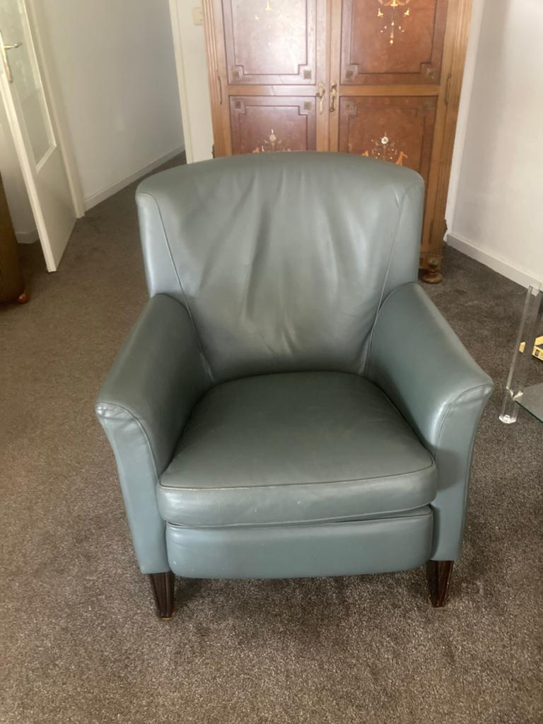 Leren fauteuil - Bench - Grijsgroen, Huis en Inrichting, Fauteuils, Ophalen, Gebruikt, Leer, 75 tot 100 cm