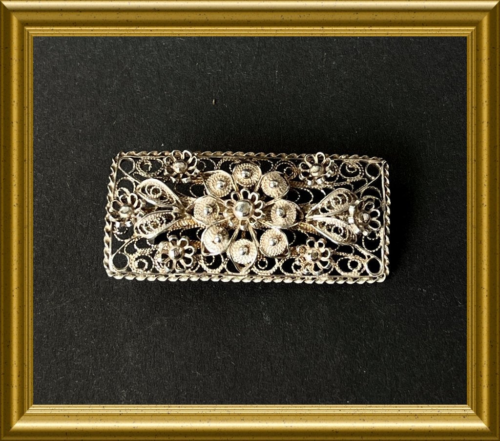 Mooie oude zilveren filigrain broche, Sieraden, Tassen en Uiterlijk, Antieke sieraden, Ophalen of Verzenden, Zilver, Broche