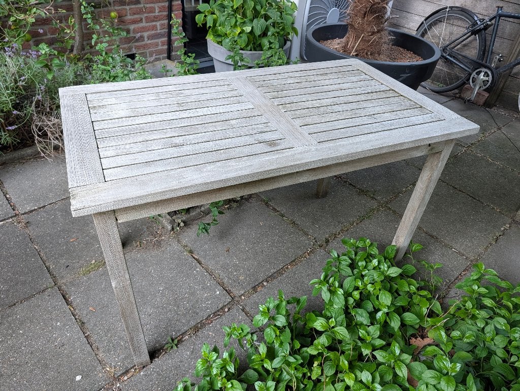teak buitentafel gebruikt L125 x B70 x H75, Ophalen, Gebruikt, Rechthoekig, Teakhout