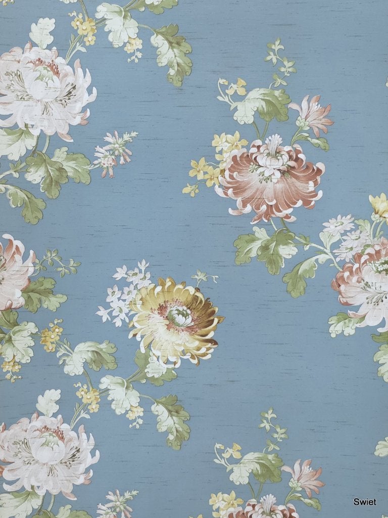 4693 60s bloemenbehang blauw klassiek landhuis stijl  swiet, Huis en Inrichting, Ophalen of Verzenden, Roze