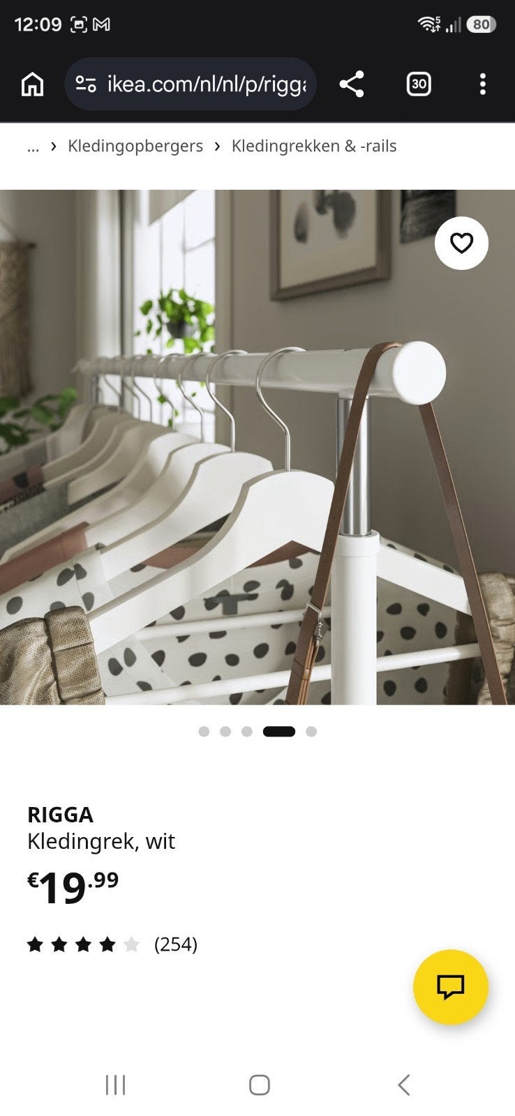 RIGGA Kledingrek - Wit, Verstelbaar en Verrijdbaar, Kleding | Dames, Kledingrekken, Ophalen of Verzenden, Met wielen, Gebruikt