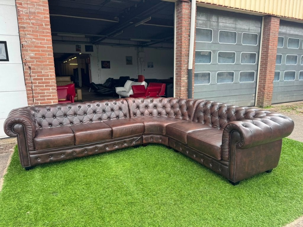 Hoekbank CHESTERFIELD  bankstel bruin leer ZGAN, Huis en Inrichting, Banken | Bankstellen, Ophalen, 250 tot 300 cm, Geen, Pahest@hotmail.nl