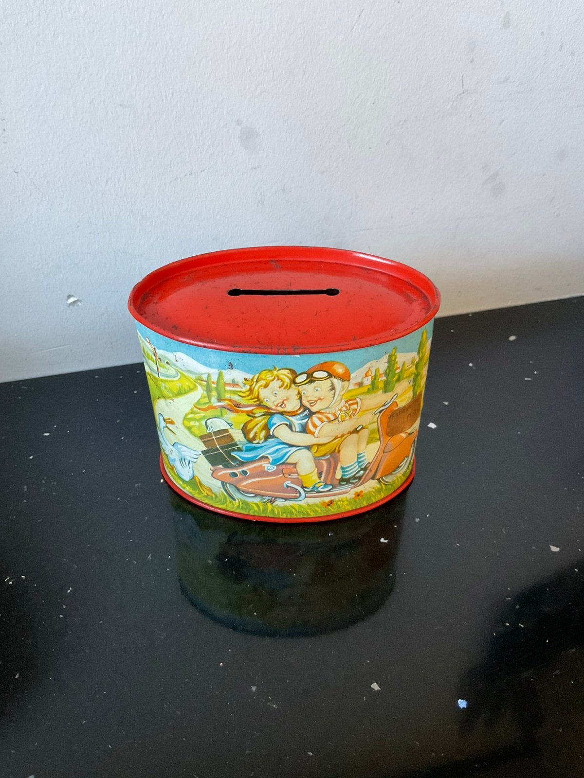 Retro blikken spaarpot jaren 60, Verzamelen, Retro, Ophalen of Verzenden, Huis en Inrichting