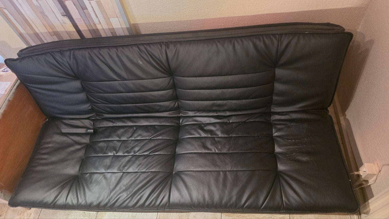 Zwart lederen slaapbank / futon, Huis en Inrichting, Slaapkamer | Slaapbanken, Ophalen of Verzenden