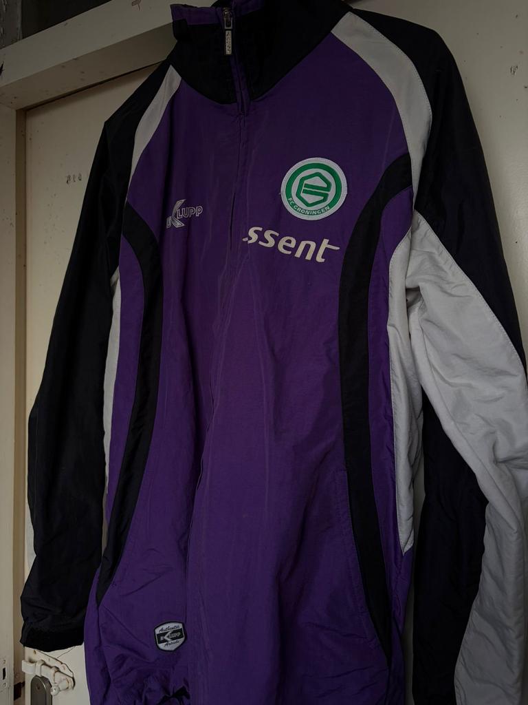 Vintage FC Groningen Sportjas - Uniek Paars Design, Paars, Overige maten, Ophalen of Verzenden, Voetbal