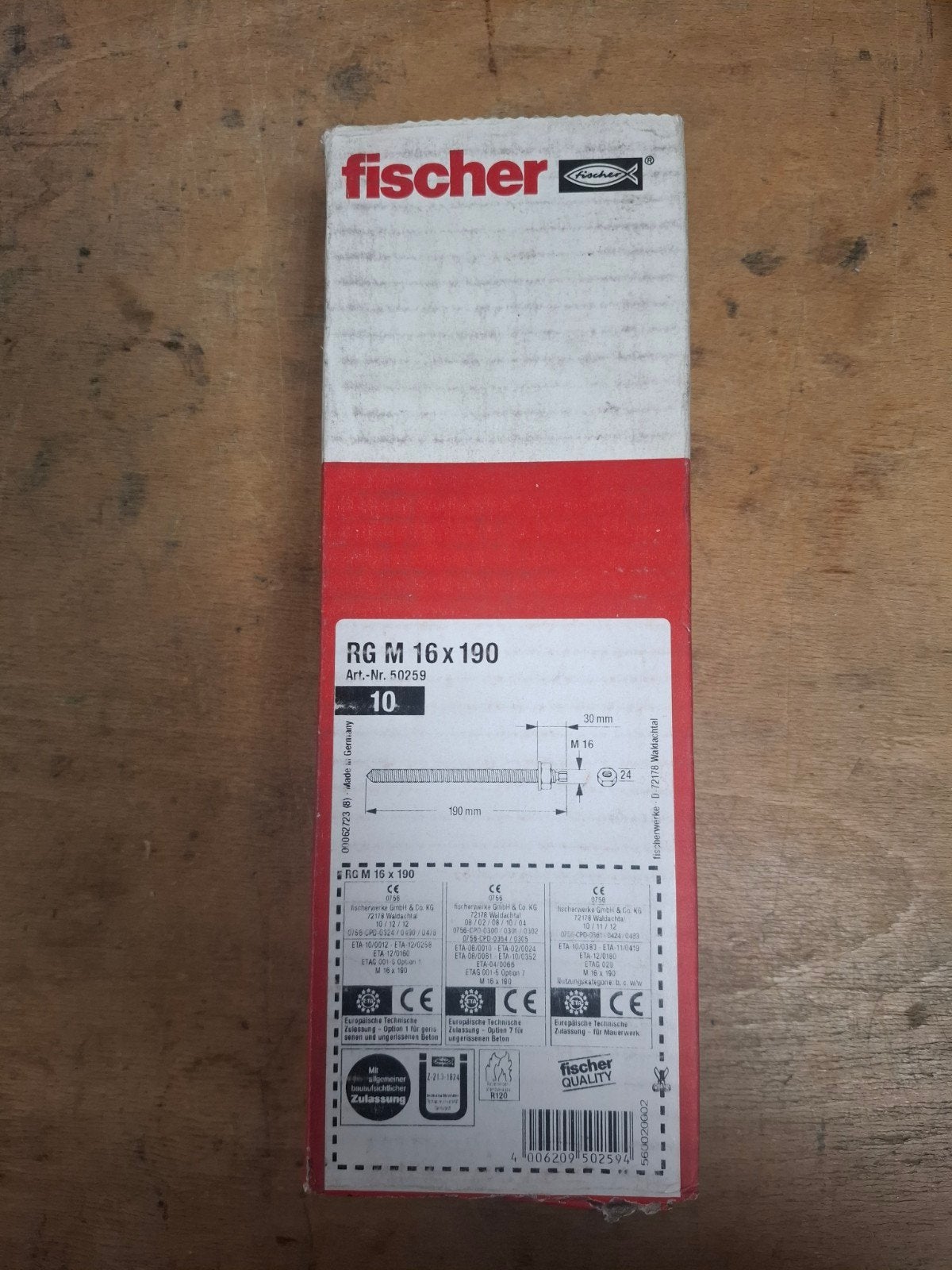 Fischer RG M 16x190 Ankerstangen - 24 stuks, Ophalen, Nieuw, 100 tot 250 mm, Overige typen