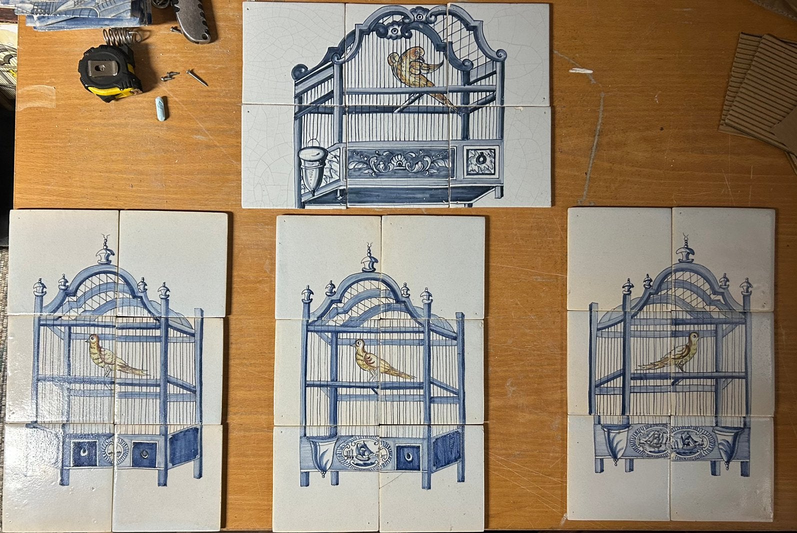 Tegel tableaux met kanaris in kooitje, Antiek en Kunst, Ophalen of Verzenden